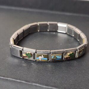 6.5 Inch Charm Bracelet With Palm Trees And Flamingos